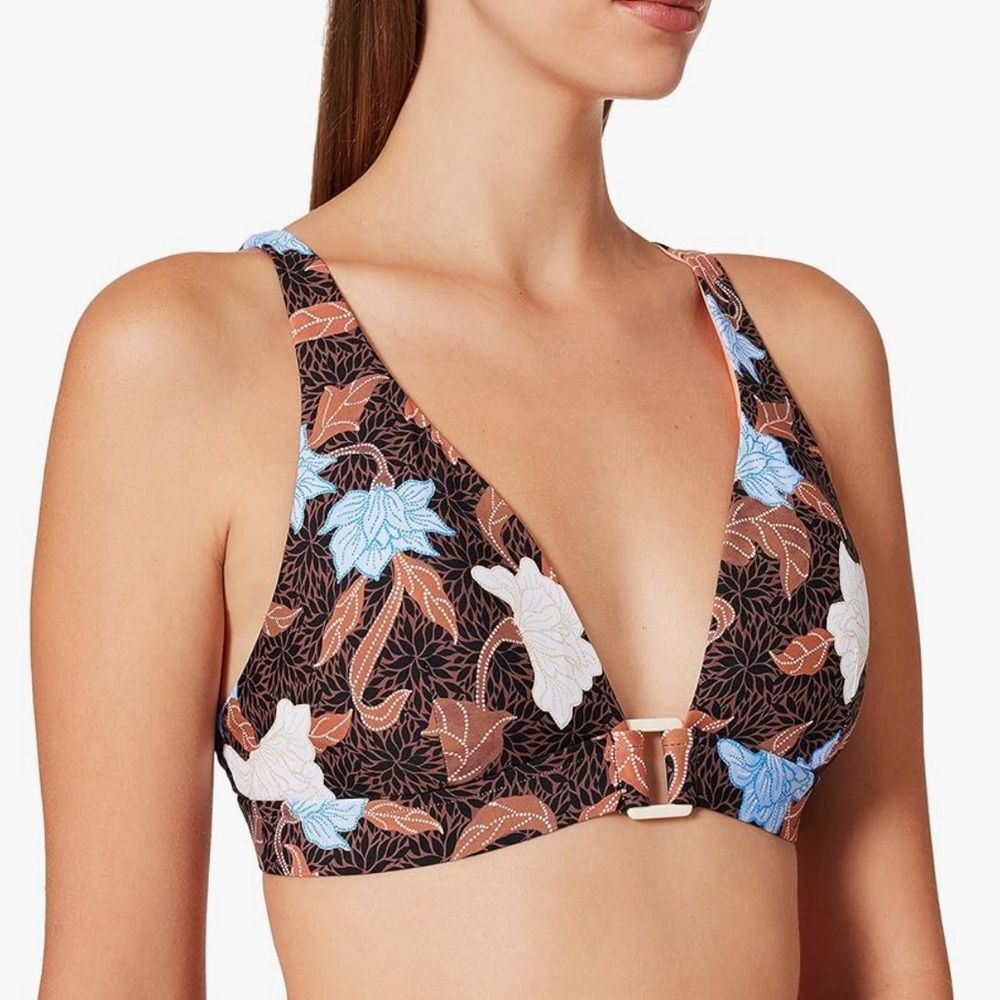 NWT Seafolly Boheme Longline Triangle Bikini Top Size 4 US Black Floral Bohemian